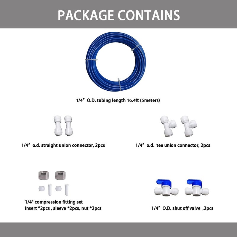 Malida RO Water Systems Ice Maker Kit 1/4" for Reverse Osmosis Systems and Water Filters (Blue Water Pipe) - Image 2